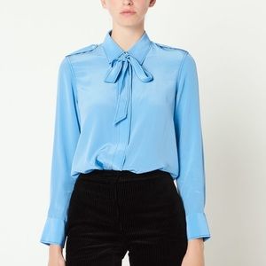 Sandro Silk Hostile Pussy Bow Shirt size 0 XS